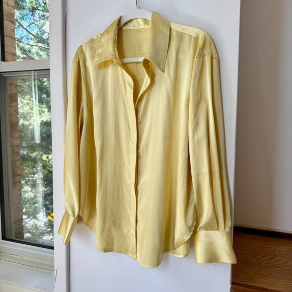 Daily Drills Silky Set Resort Button Down Long Sleeve Top Skirt Butter Yellow - Picture 5 of 14